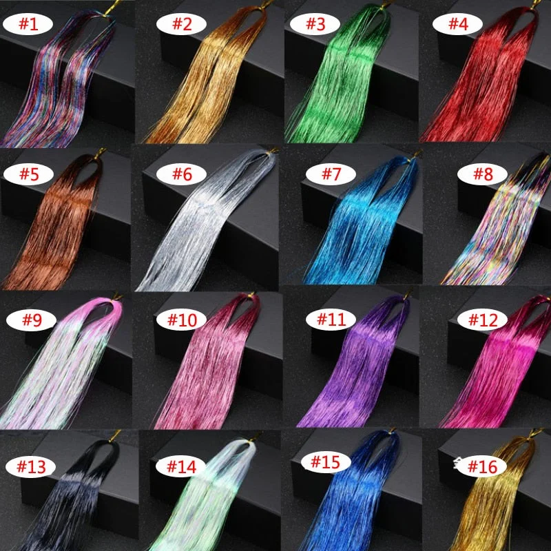 16 Colors 90cm Party Holographic hair accessories Glitter Hair Tinsel Sparkle Extensions 150Strands Bling twinkle hair extension